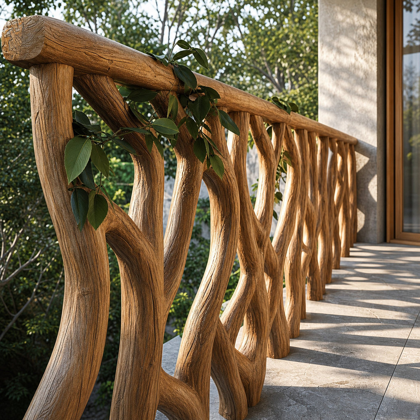 Rustic Sculptural Balcony Railing For Exterior And Terrace Area