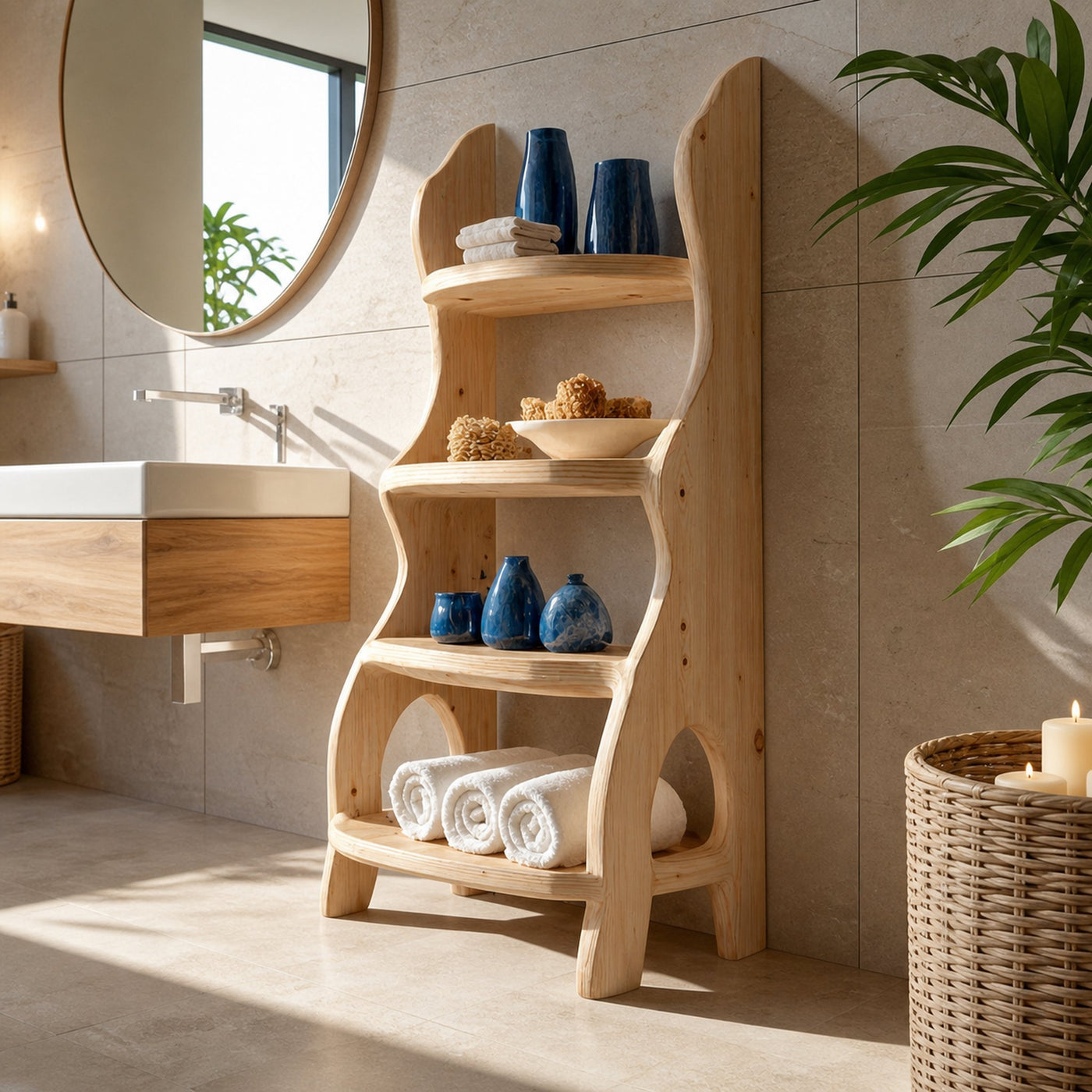 Rustic Sculptural Bathroom Shelf Bathroom Interior Storage Stand