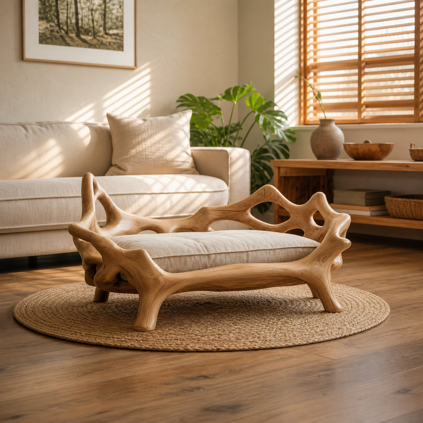 Rustic Sculptural Decorative Pet Bed For Living Room And Interior Space