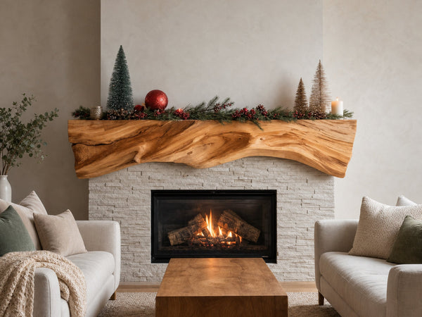 Rustic Sculptural Live Edge Fireplace Mantel For Holiday Decor