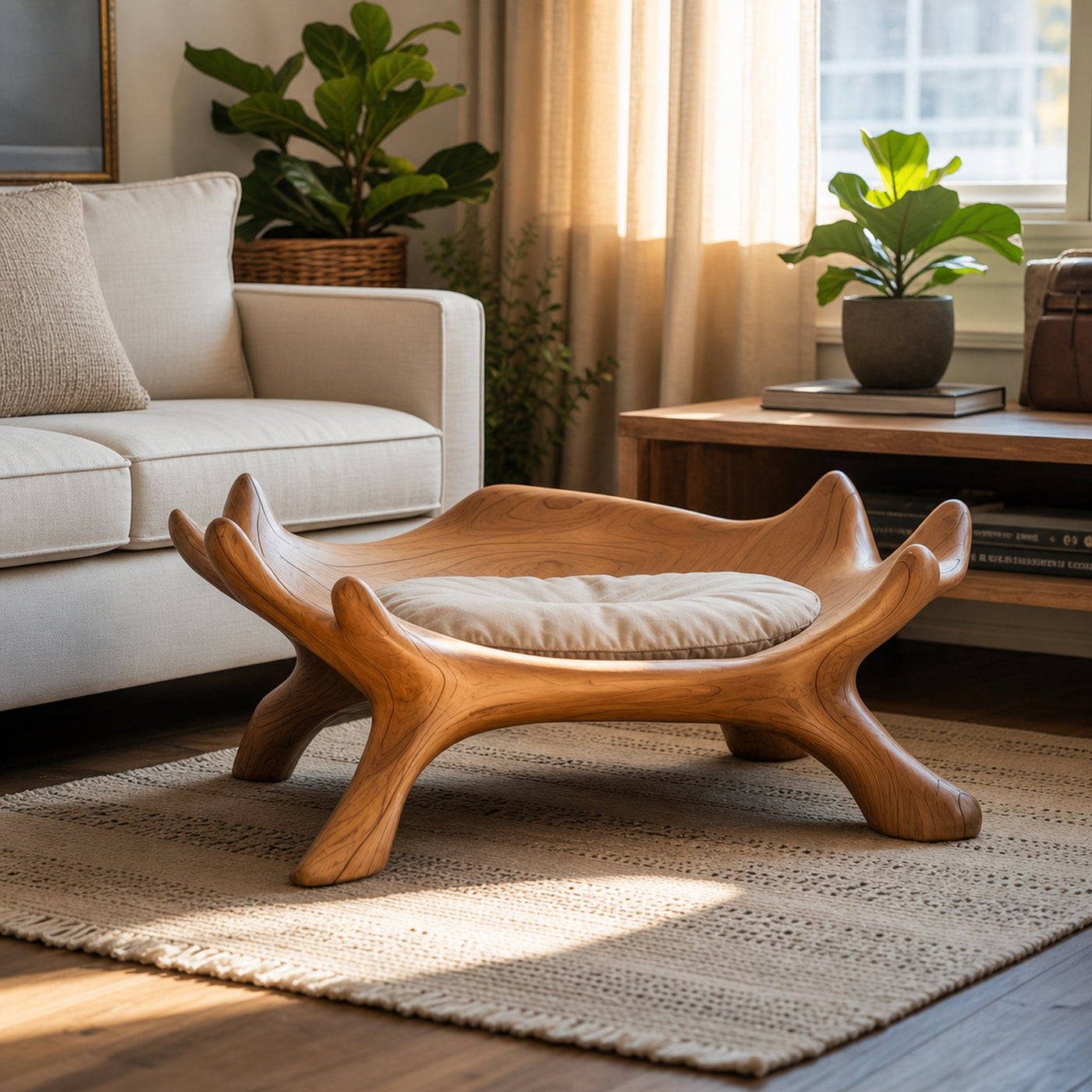 Rustic Sculptural Pet Bed For Living Room Or Home Space