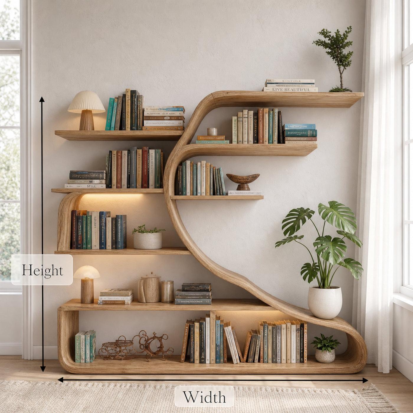 Rustic Sculptural Wall Bookshelf For Bedroom or Living Room - product view 7