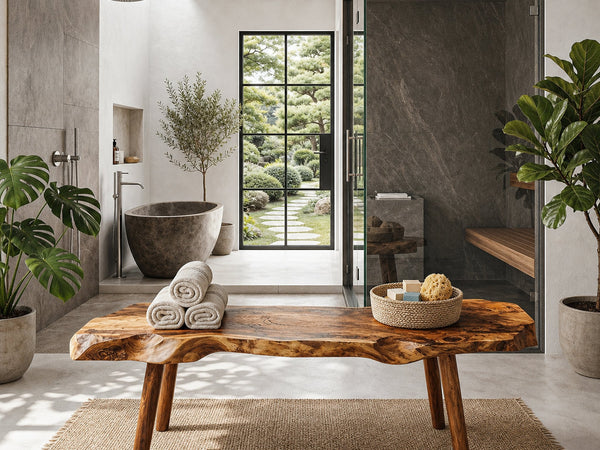 Rustic Shower Bench With Solid Wood Construction For Bathroom
