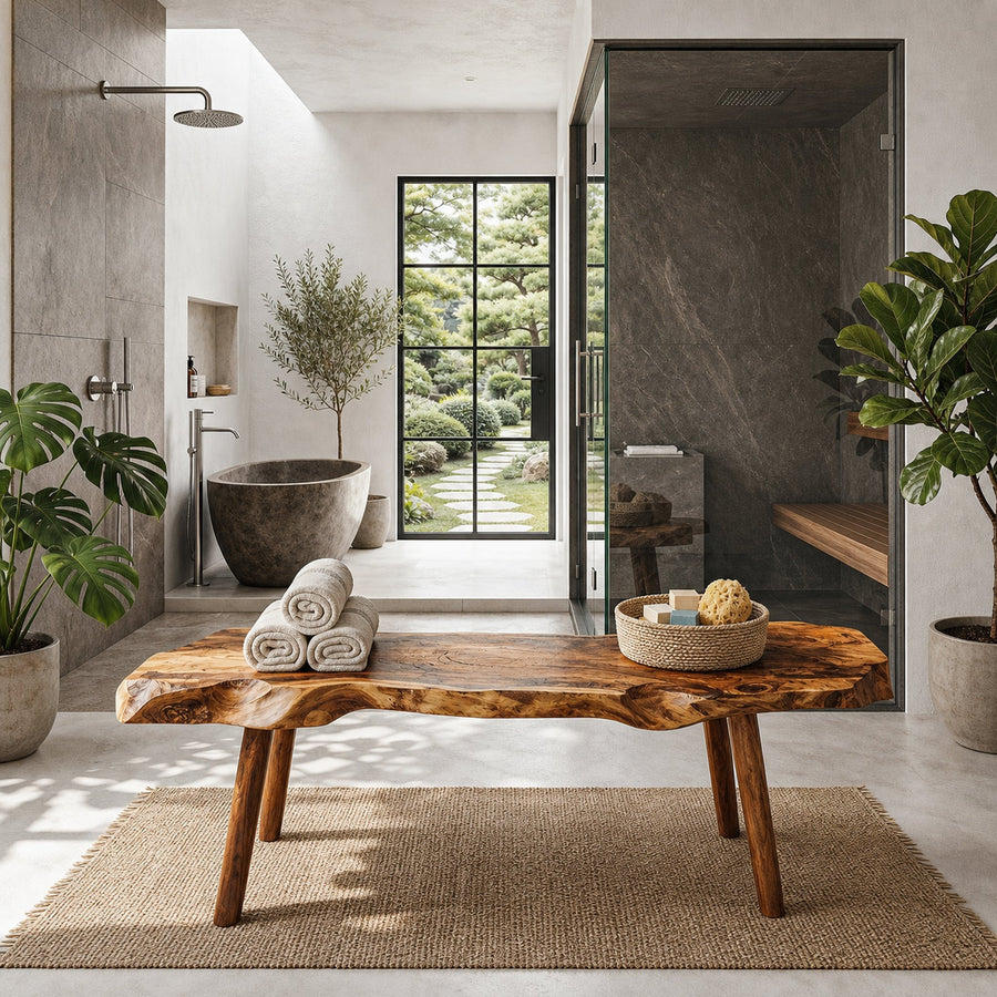 Rustic Shower Bench With Solid Wood Construction For Bathroom
