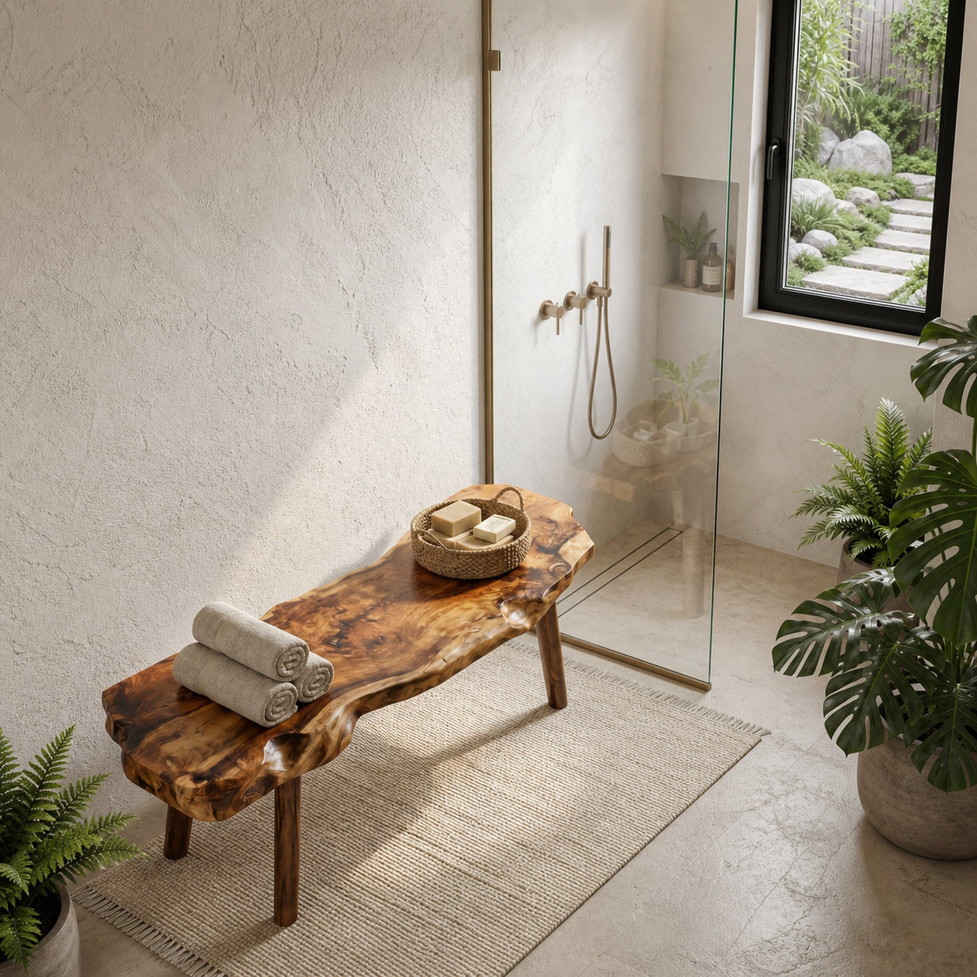 Rustic Shower Bench With Solid Wood Construction For Bathroom - product view 6