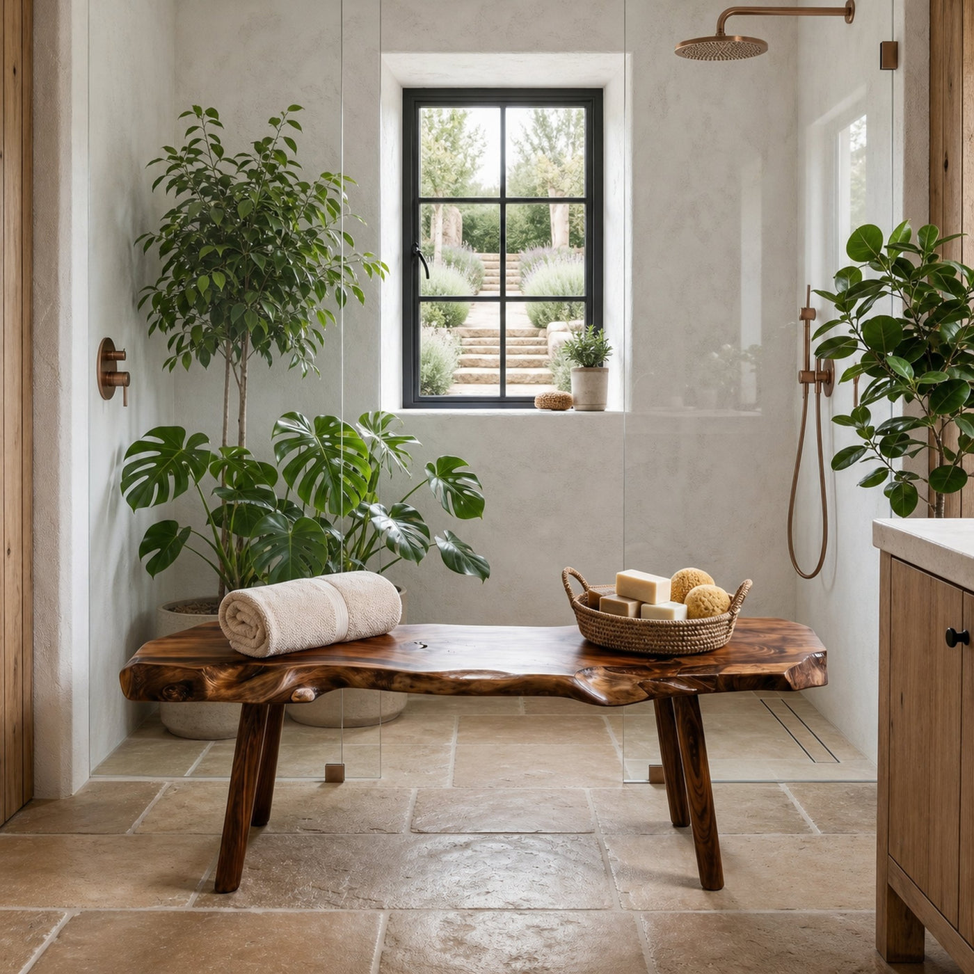 Rustic Shower Bench With Solid Wood Construction For Bathroom - product view 7