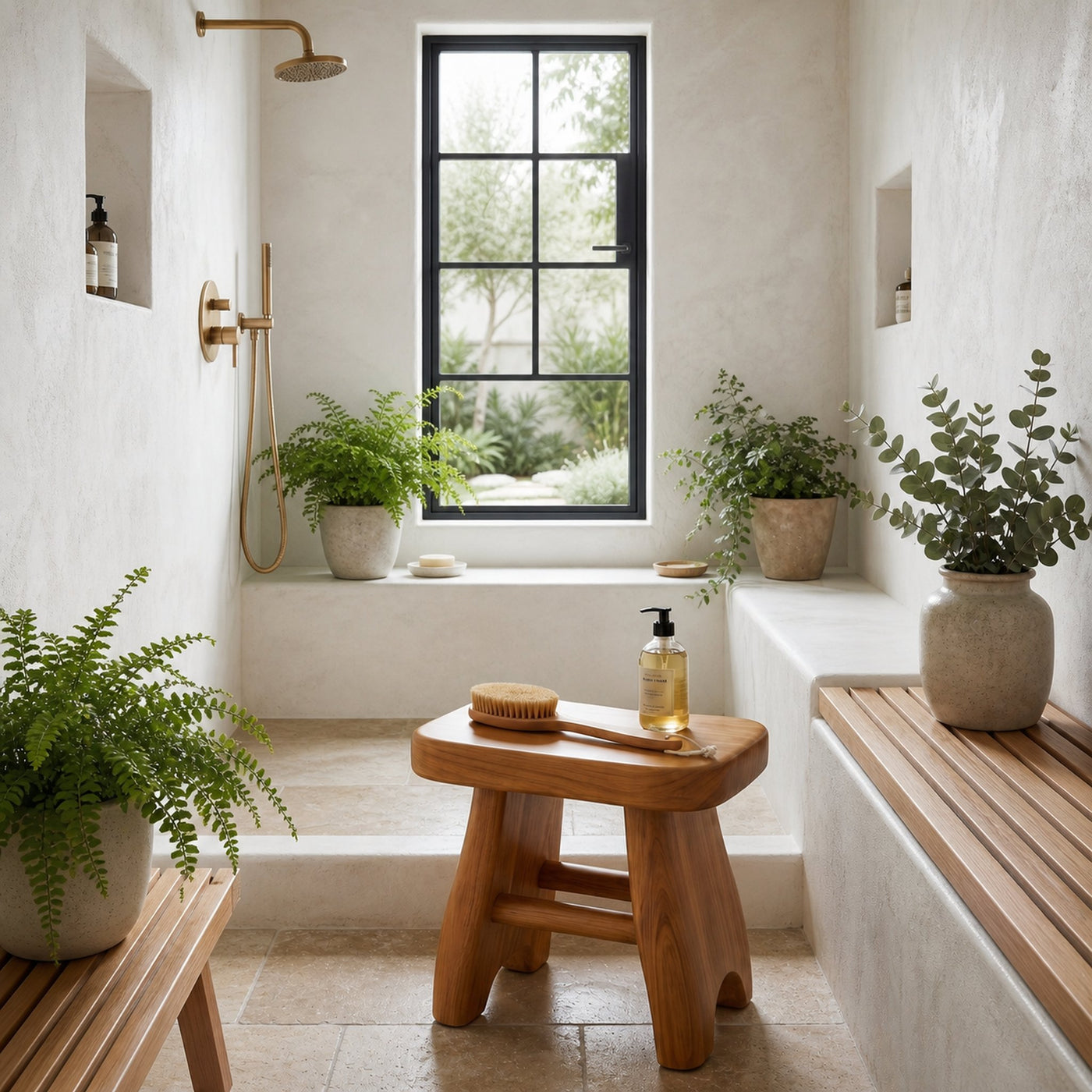 Rustic Shower Bench With Solid Wood Construction For Bathroom And Spa - product view 6