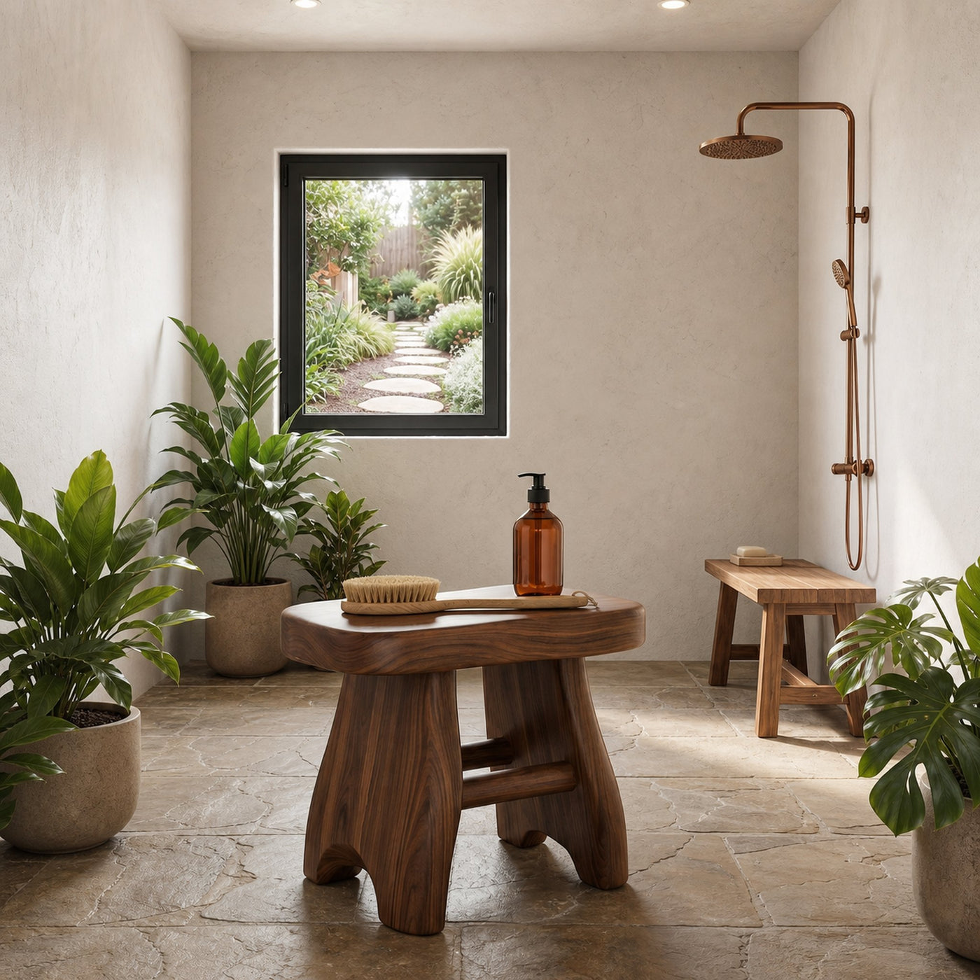 Rustic Shower Bench With Solid Wood Construction For Bathroom And Spa - product view 7