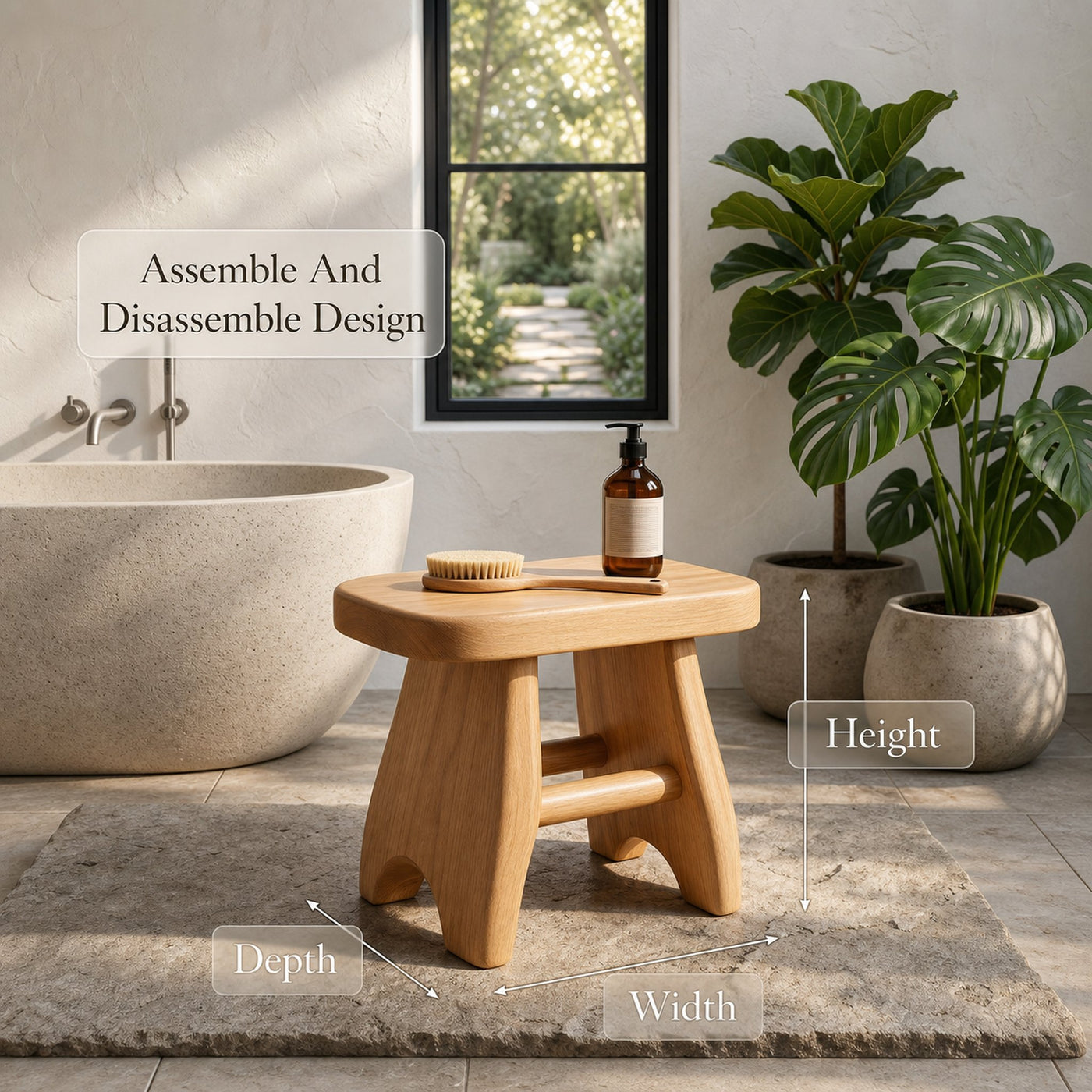 Rustic Shower Bench With Solid Wood Construction For Bathroom And Spa - product view 8