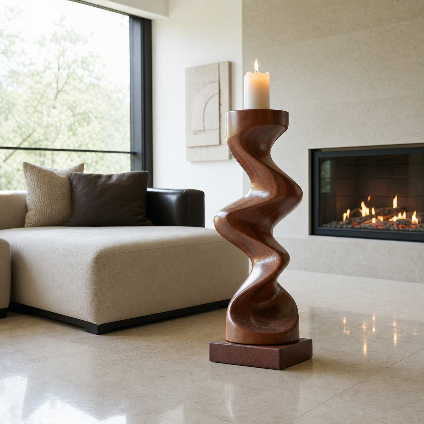 Rustic Solid Wood Abstract Sculpture For Patio Design