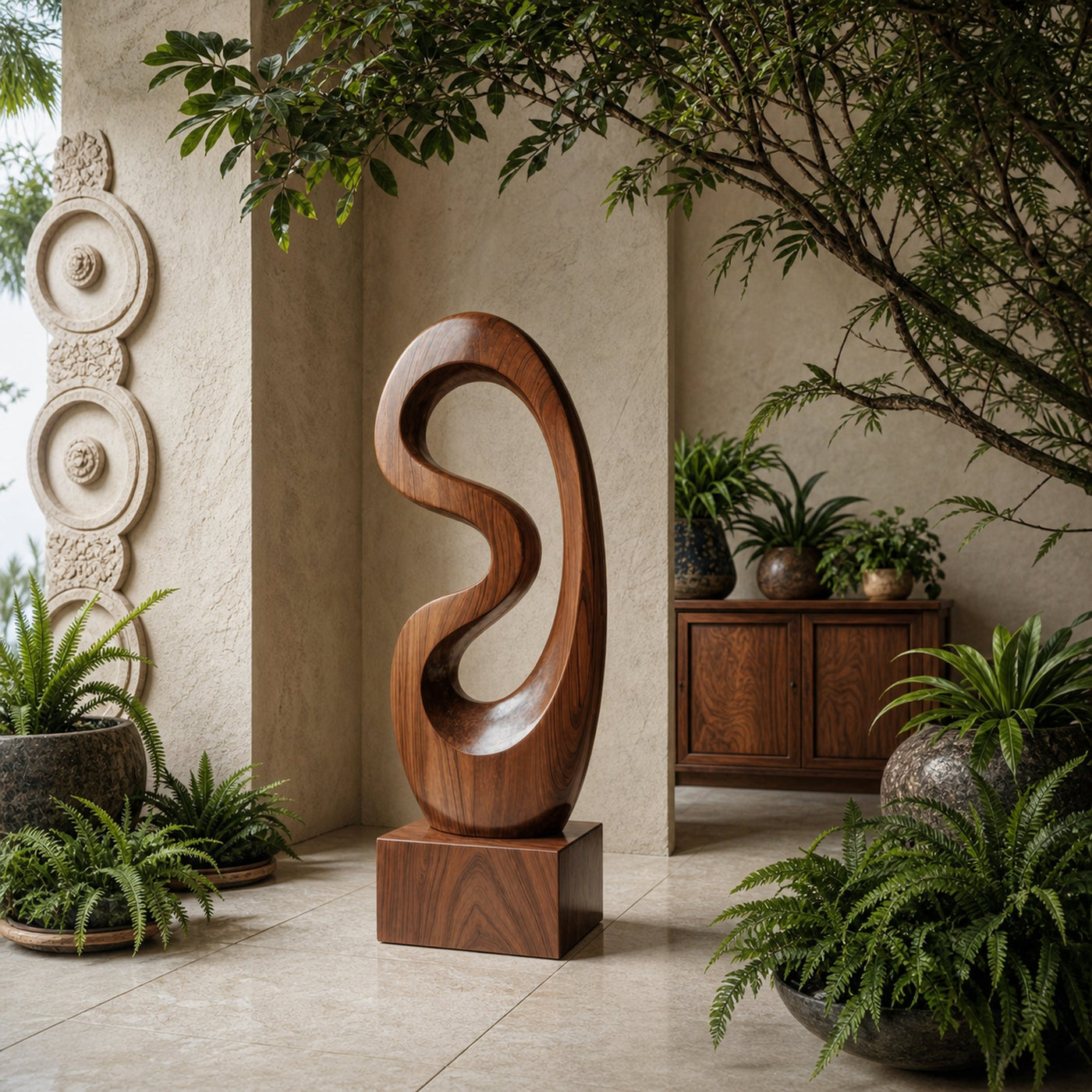 Rustic Solid Wood Abstract Statue For Interior Design