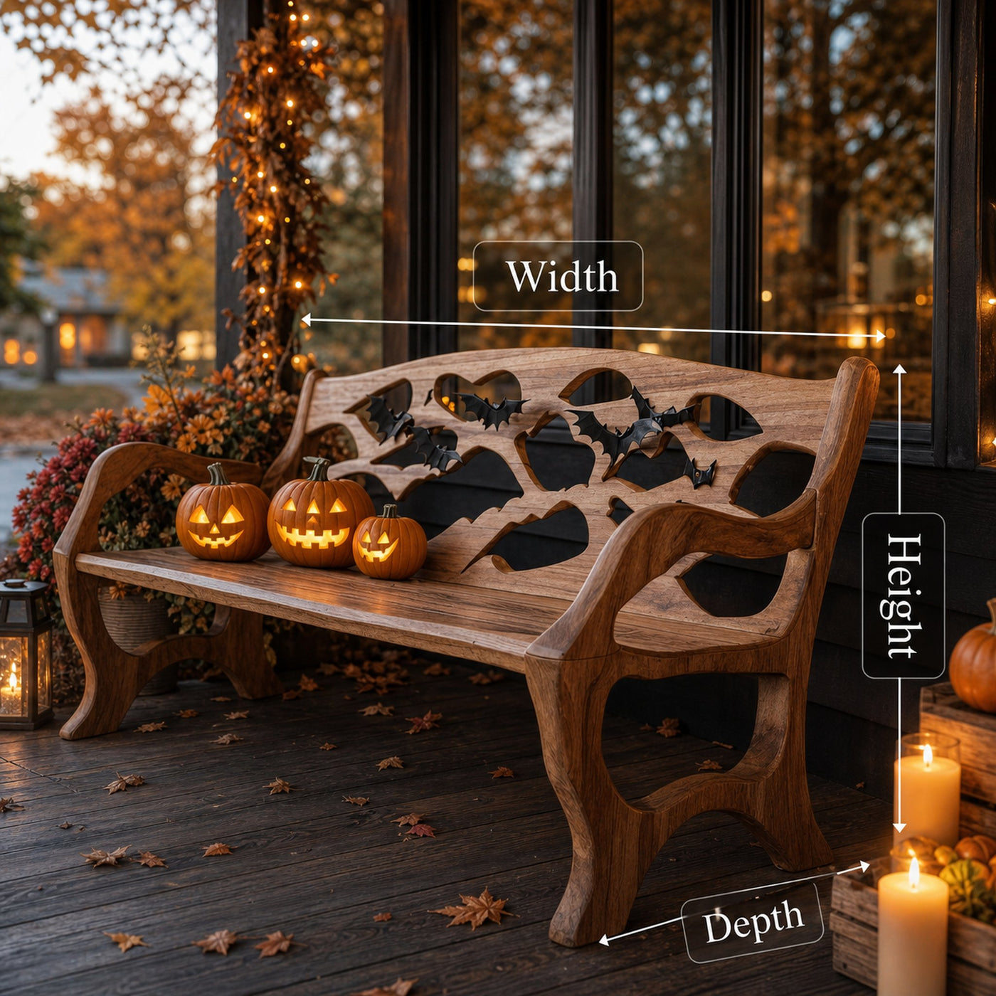 Rustic Solid Wood Halloween Bench For Outdoor Garden Design - product view 6