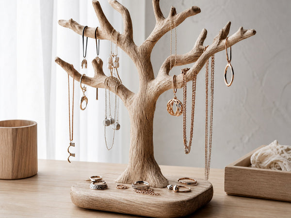 Rustic Solid Wood Jewelry Tree Organizer Handmade