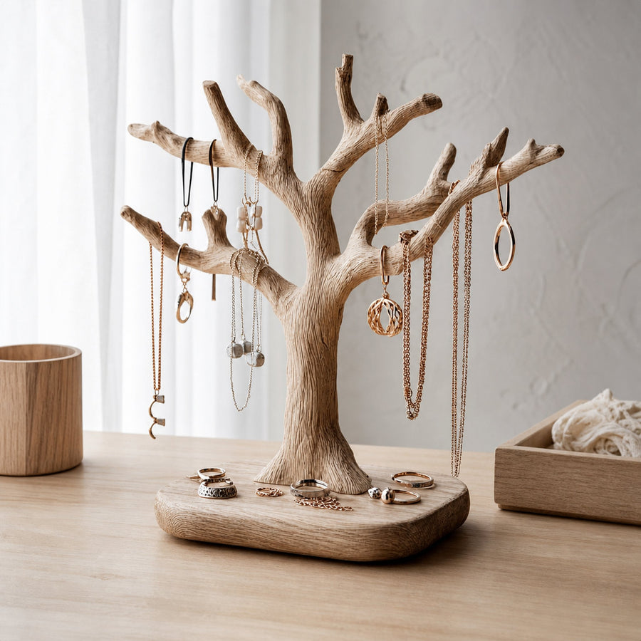 Rustic Solid Wood Jewelry Tree Organizer Handmade