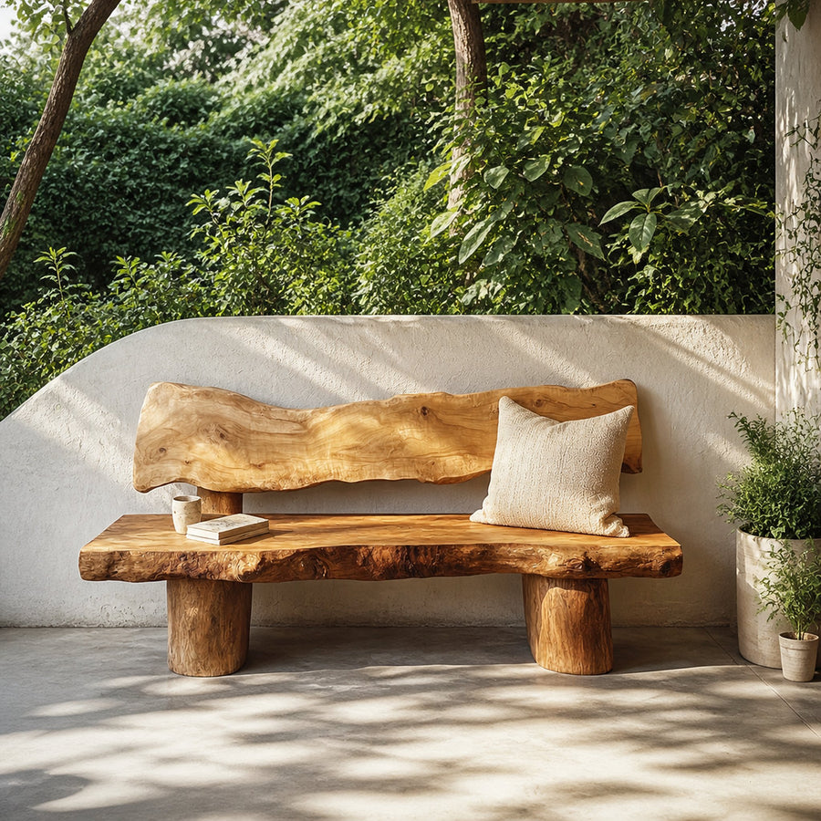 Rustic Solid Wood Sofa Outdoor Garden Natural Sculptural Seating