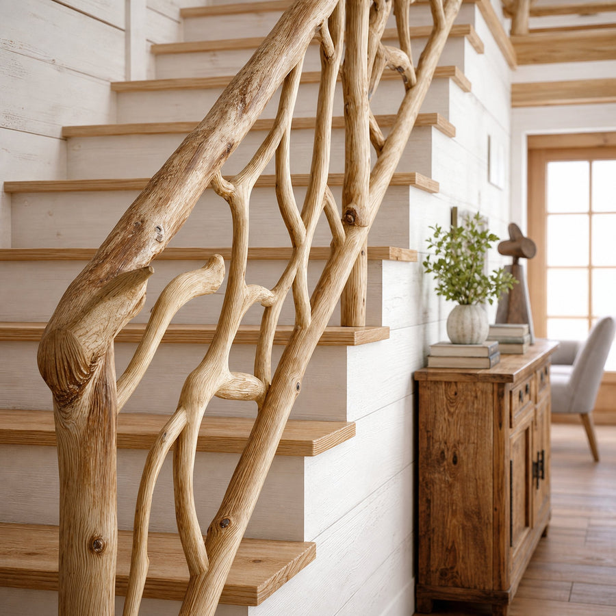 Rustic Solid Wood Stair Railing Home Interior