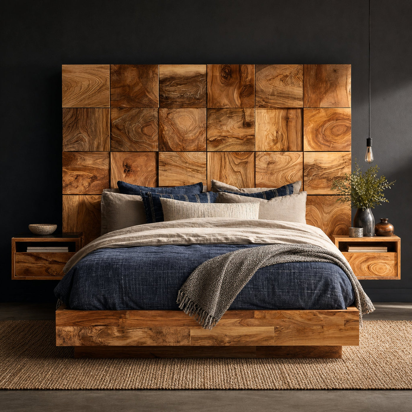 Rustic Square Panel Headboard For Modern Farmhouse Bedroom Decor