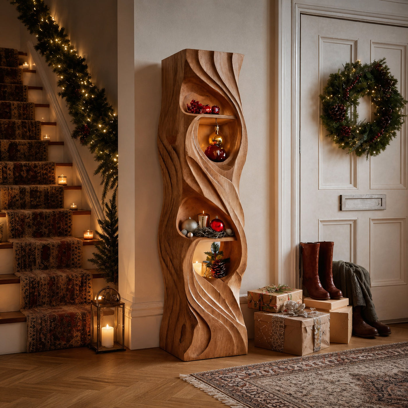 Rustic Standing Shelf With Wave Design For Holiday Display