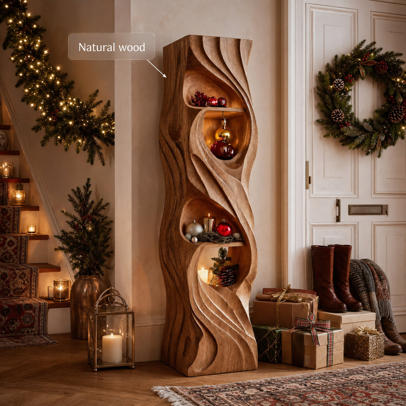 Rustic Standing Shelf With Wave Design For Holiday Display - product view 6