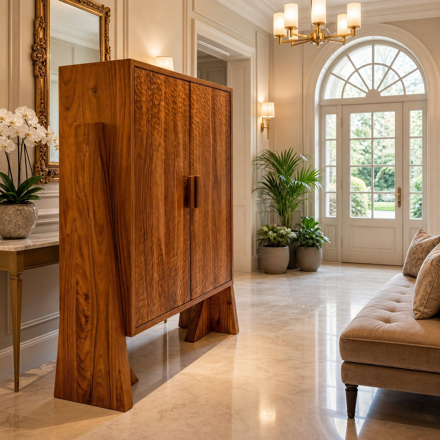 Rustic Storage Cabinet Sculptural Wood Design For Entryway - product view 6