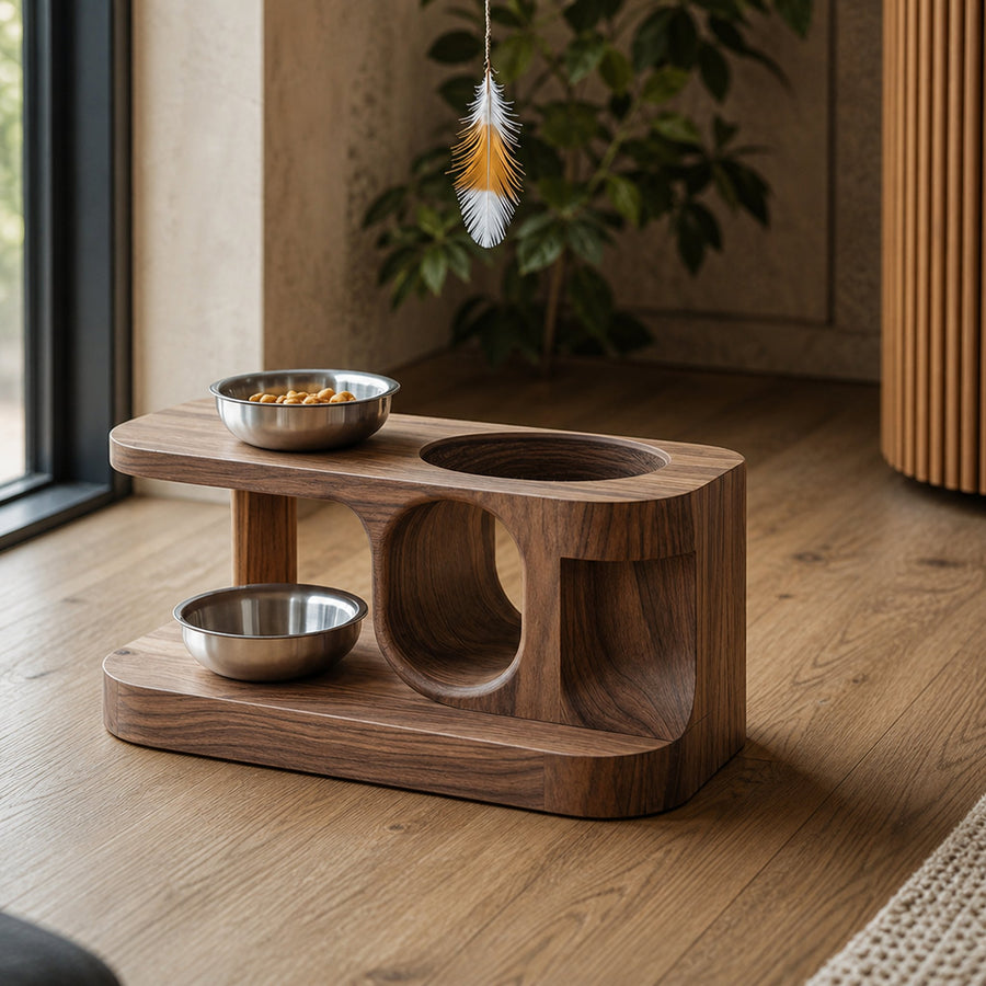 Rustic Style Dog Food Bowl Stand For Kitchen Decor
