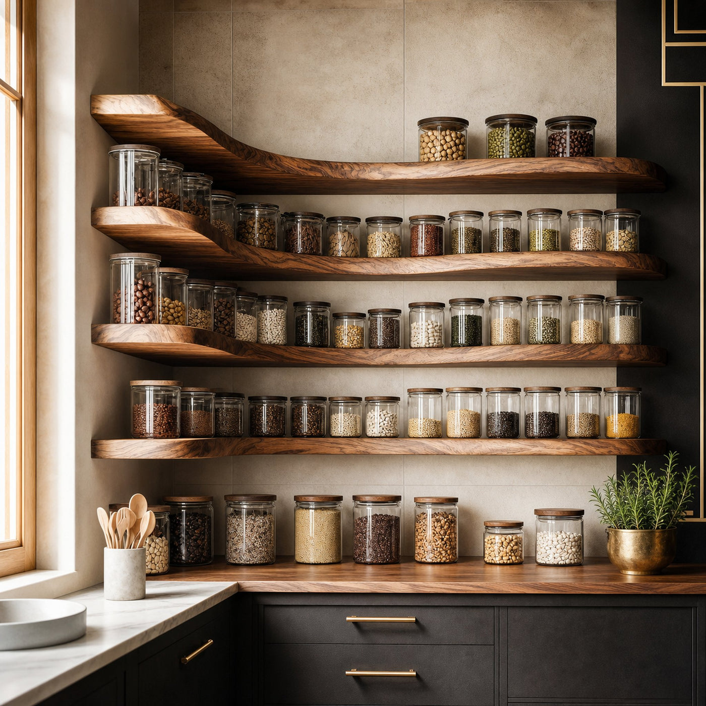 Rustic Style Kitchen Cabinet With Handmade Spice Storage