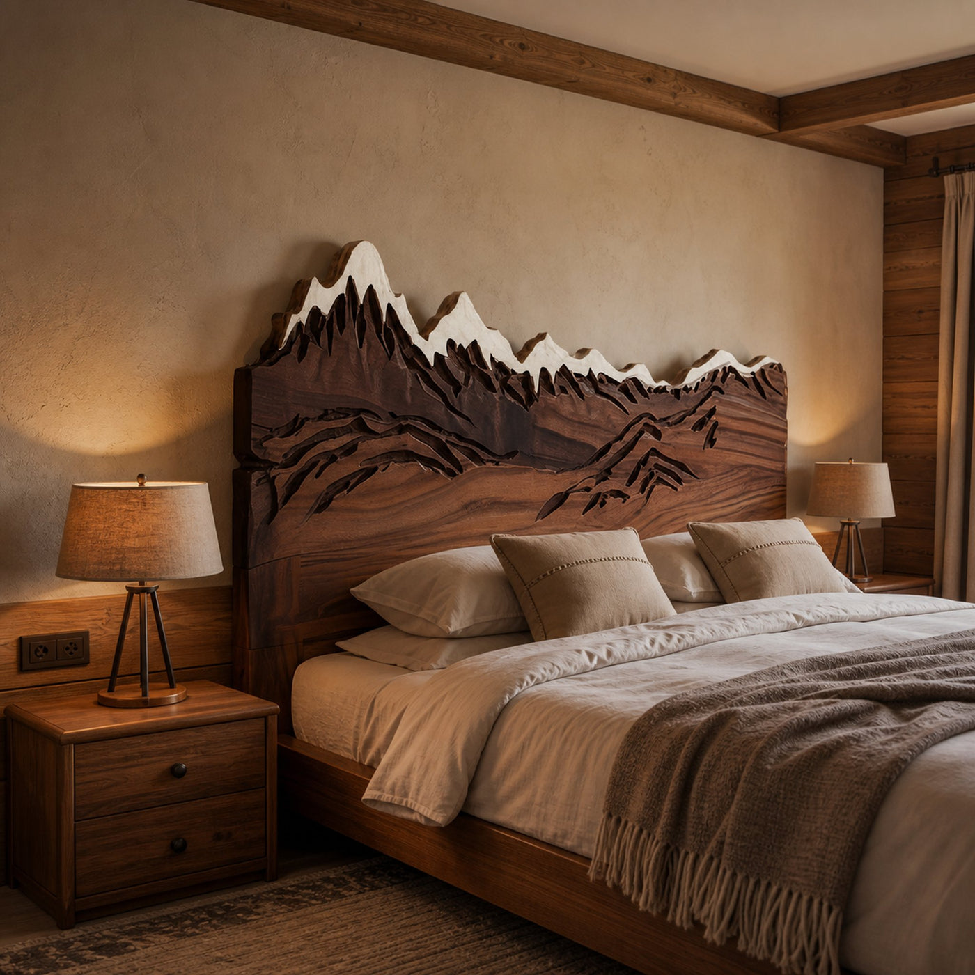 Rustic Style Mountain Carved Headboard Wall Art Bedroom - product view 6