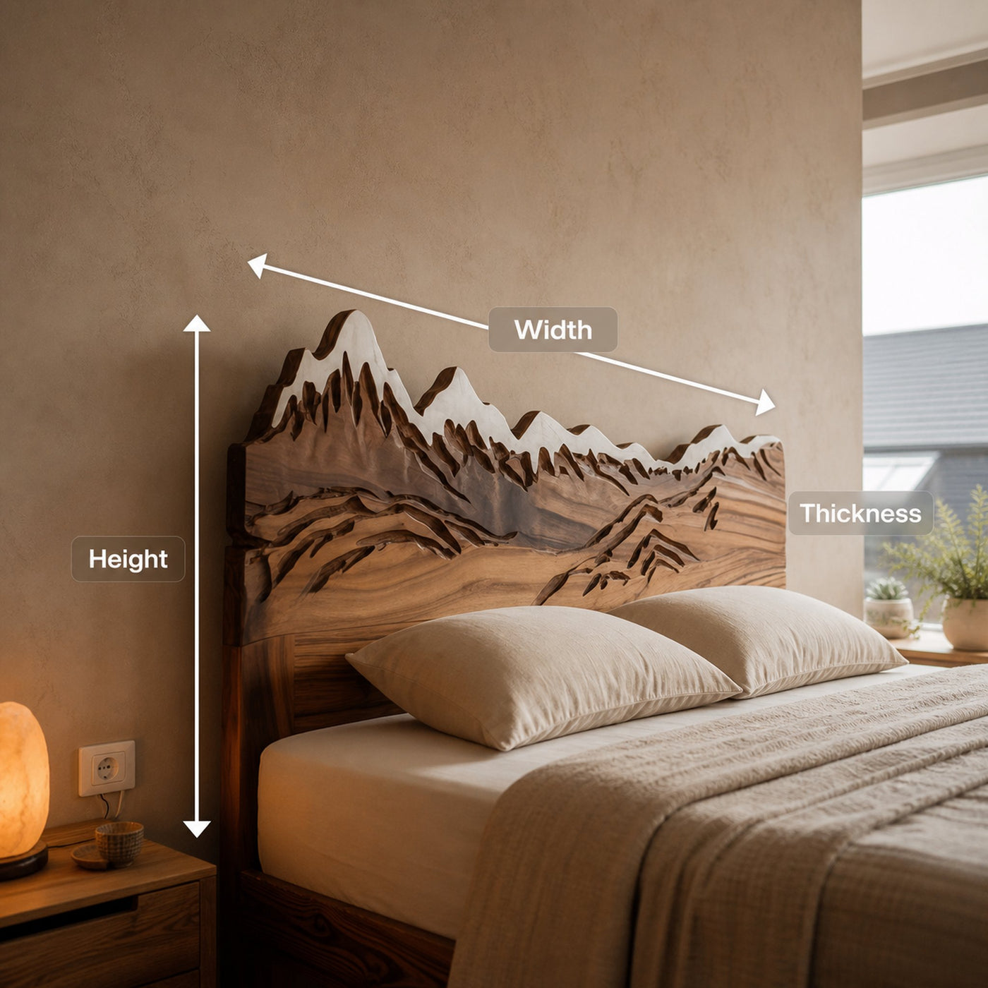 Rustic Style Mountain Carved Headboard Wall Art Bedroom - product view 7