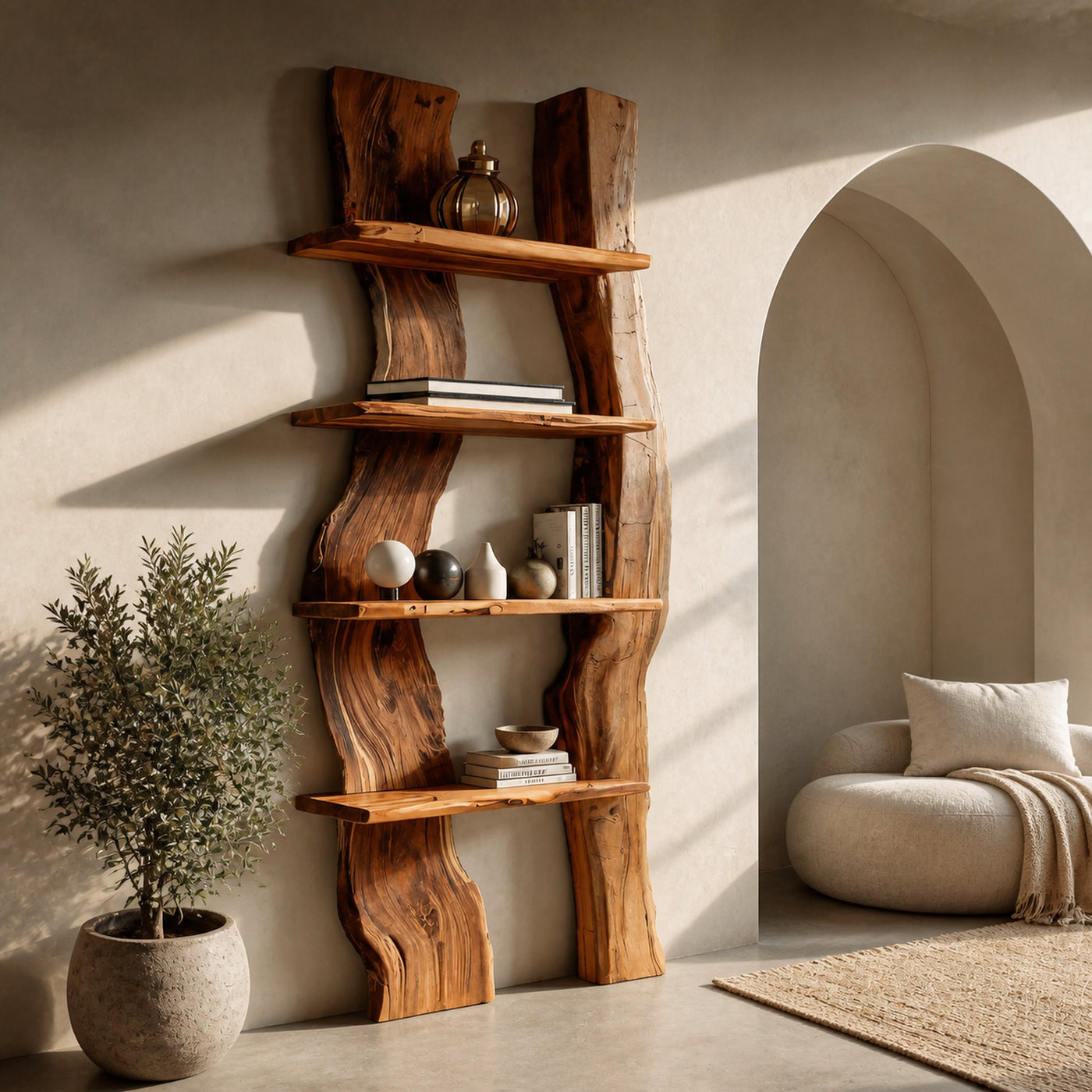 Rustic Tall Shelf For Living Room Decoration