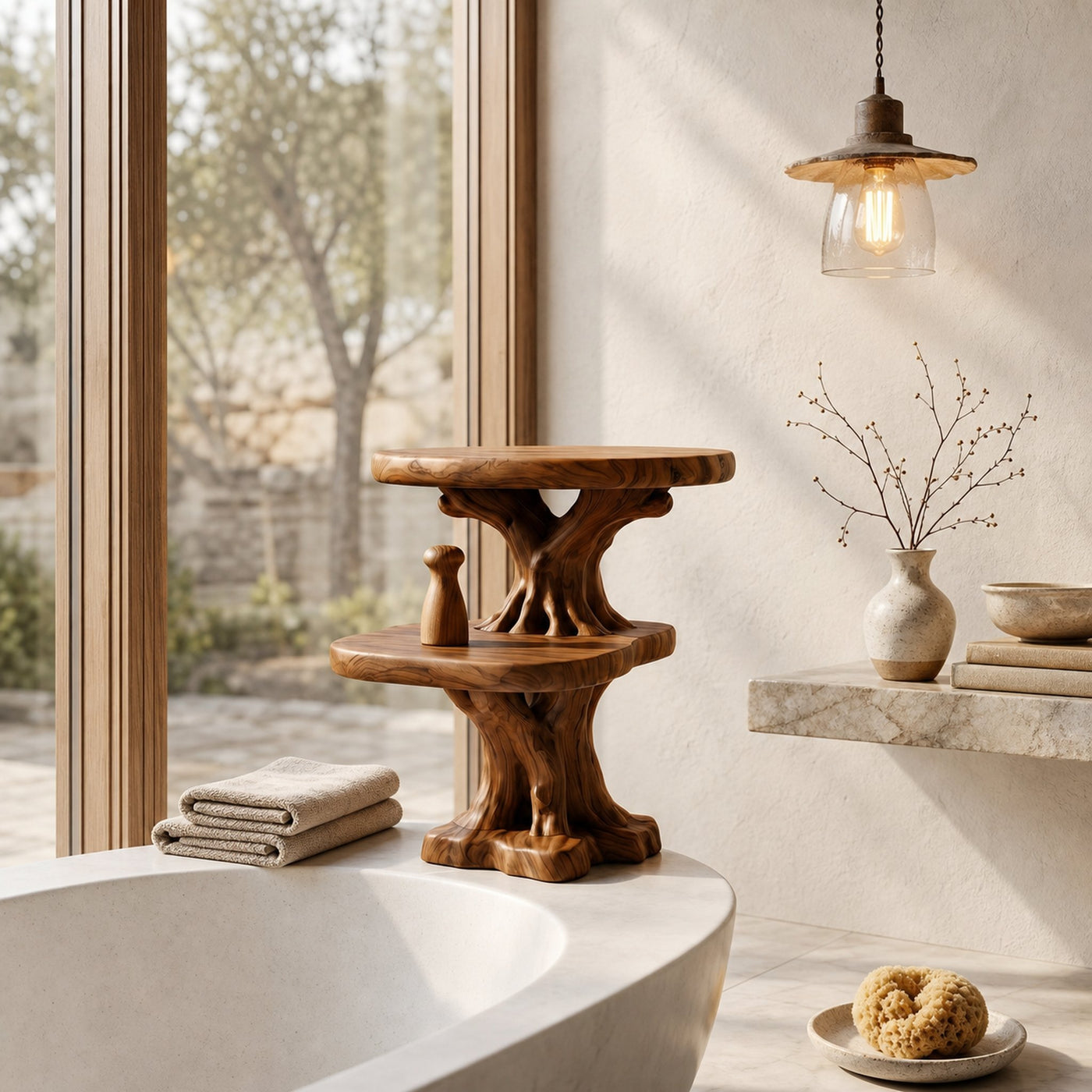 Rustic Tree Bathroom Organizer With Floating Display Shelves - product view 6