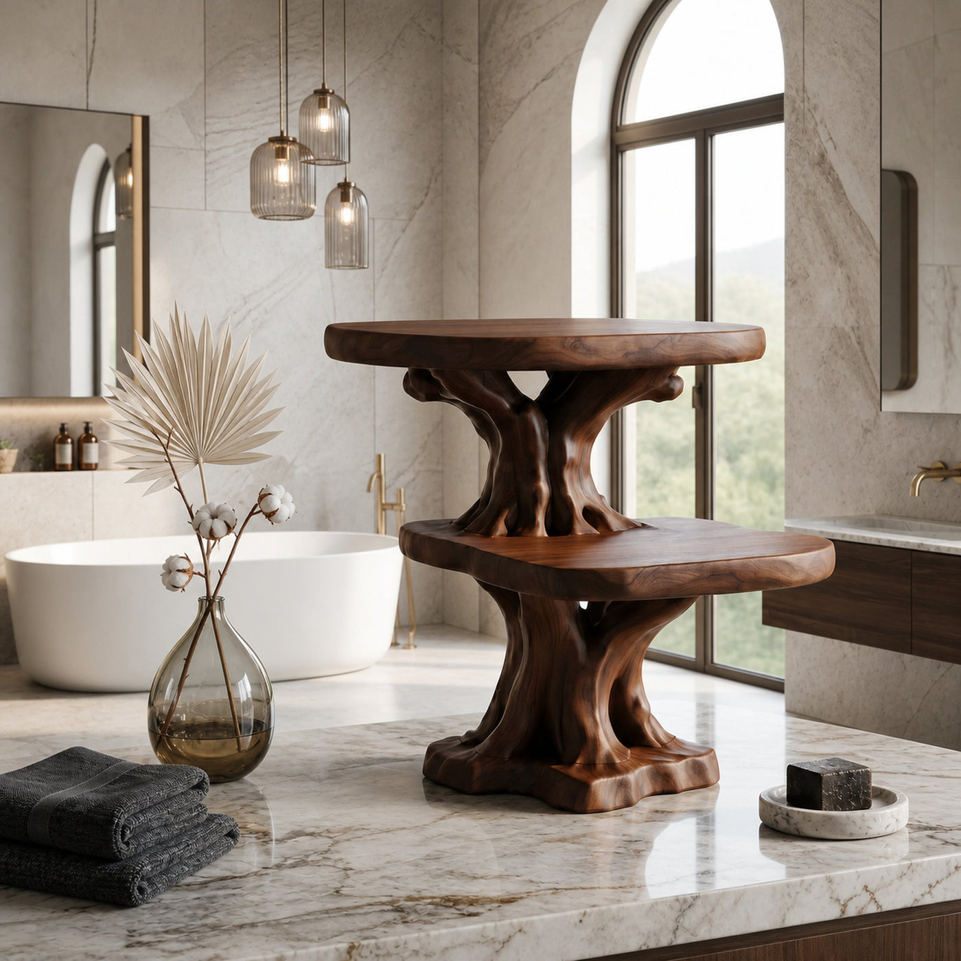 Rustic Tree Bathroom Organizer With Floating Display Shelves - product view 7