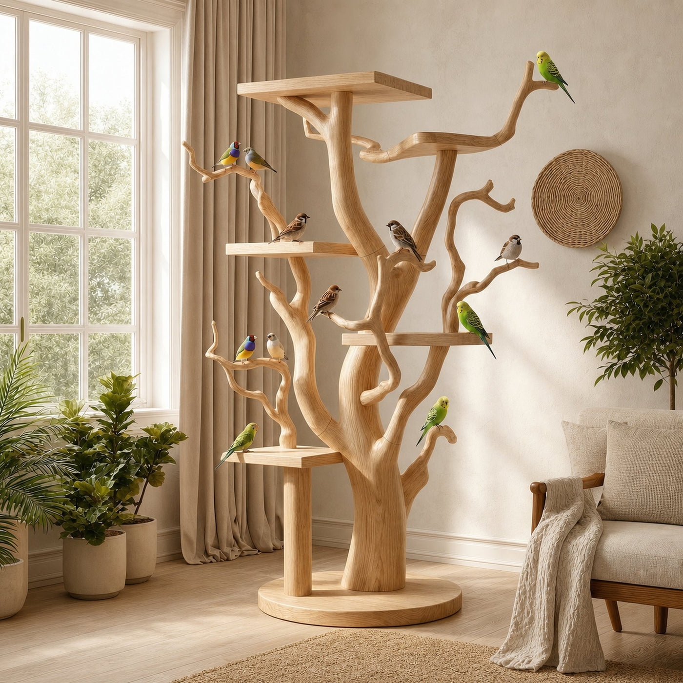 Rustic Tree Bird Stand For Living Room or Pet Space