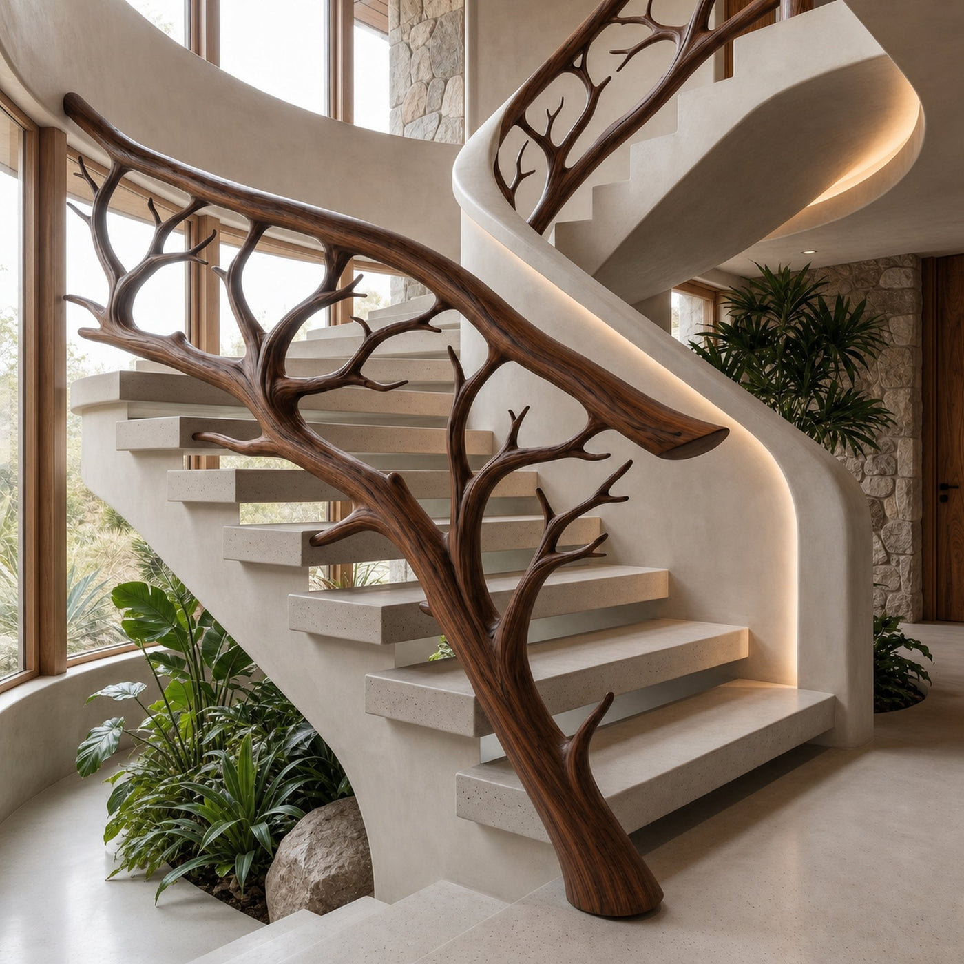 Rustic Tree Branch Stair Railing With Organic Wood Design For Interior Staircase - product view 7