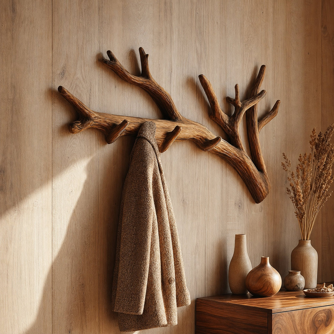 Rustic Tree Branch Wall Hook Living Room