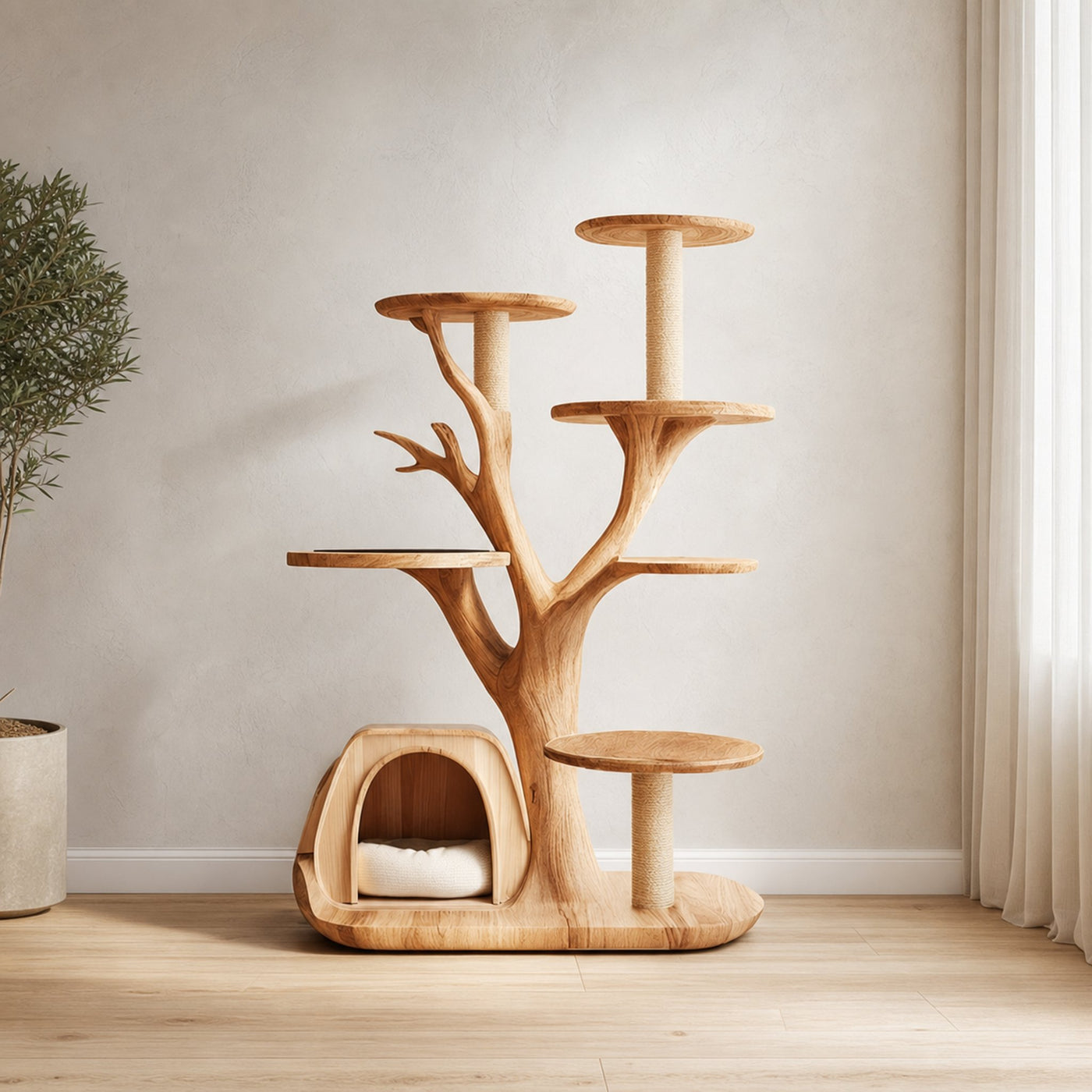 Rustic Tree Cat Tower Modern Living Room