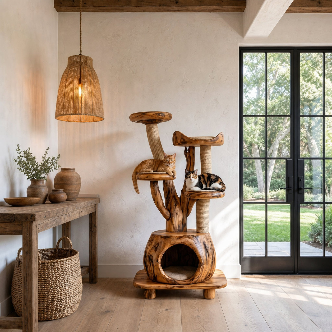 Rustic Tree Cat Tower With Cozy Pet Bed For Living Room - product view 6