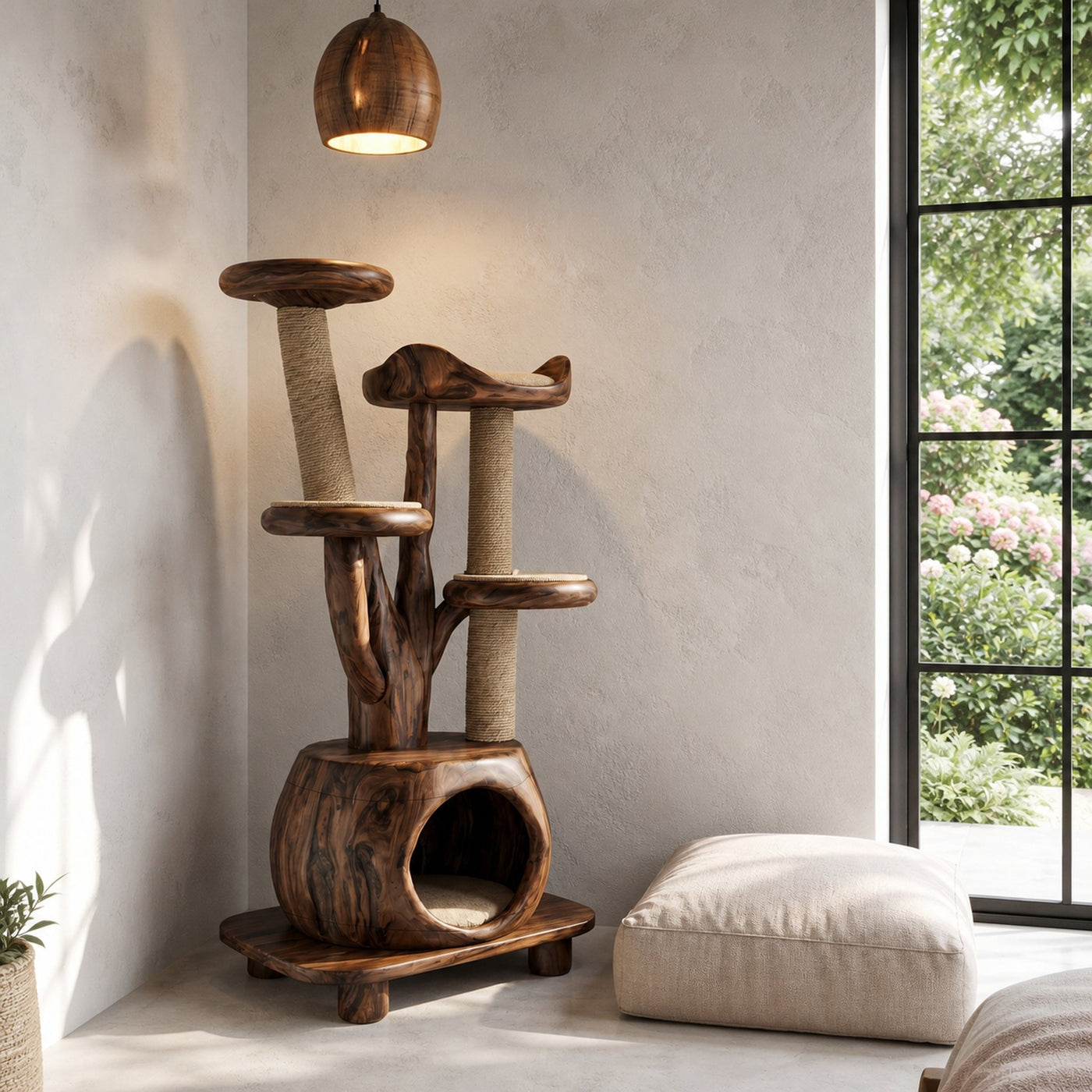 Rustic Tree Cat Tower With Cozy Pet Bed For Living Room - product view 7