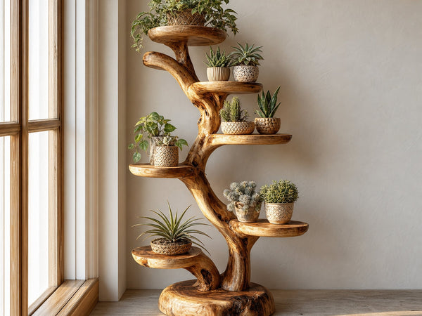 Rustic Tree Plant Stand Botanical Living Room