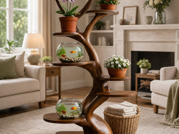 Rustic Tree Style Plant Display Living Room