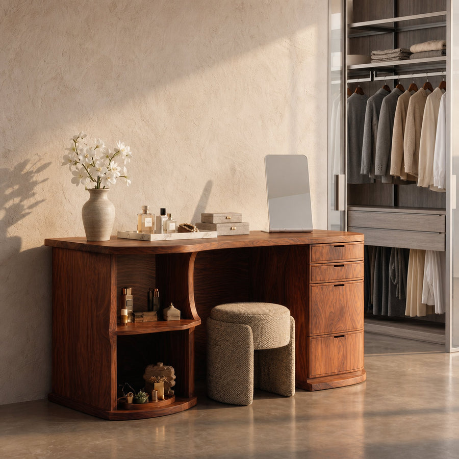 Rustic Vanity Desk With Built In Storage Cabinet For Bedroom