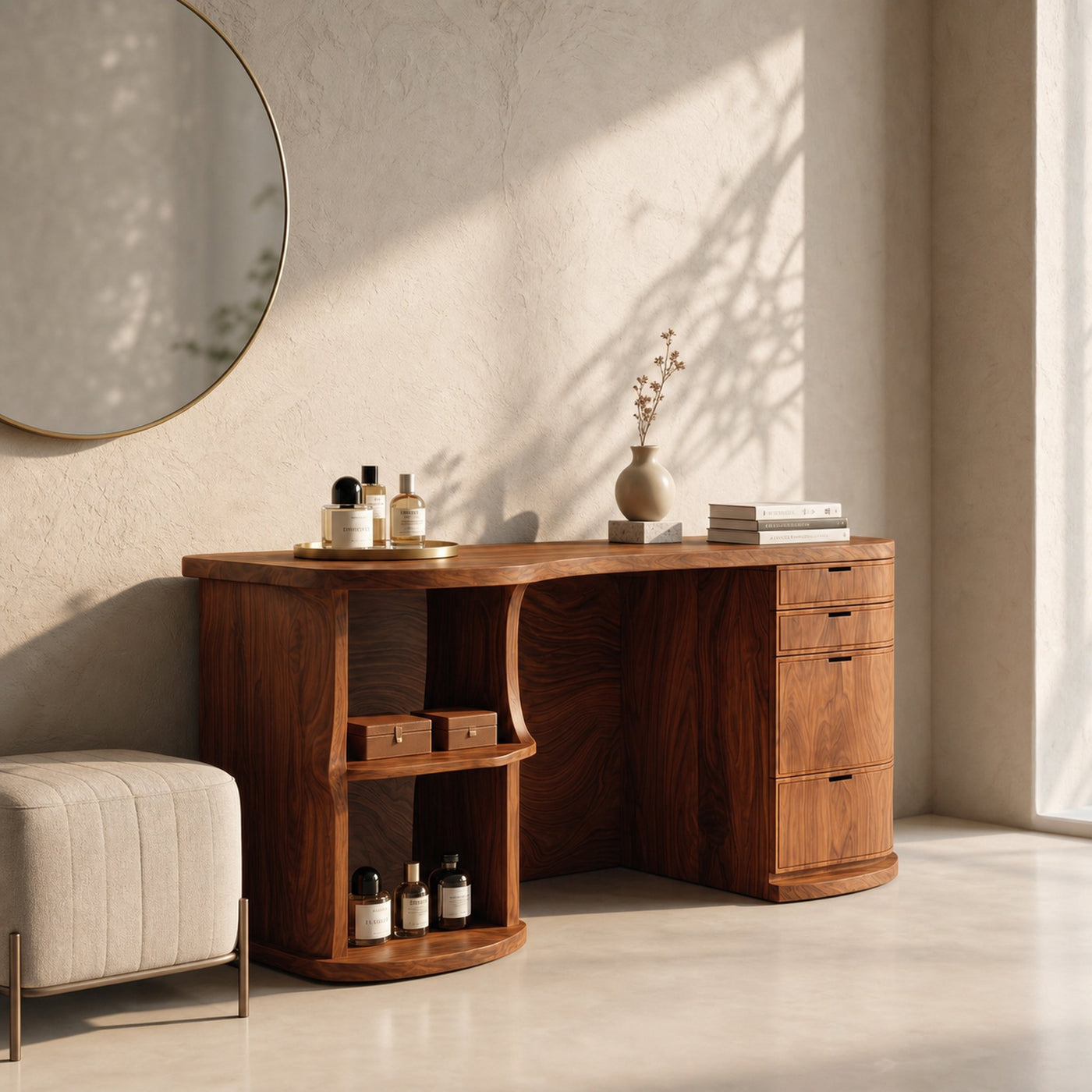 Rustic Vanity Desk With Built In Storage Cabinet For Bedroom - product view 6
