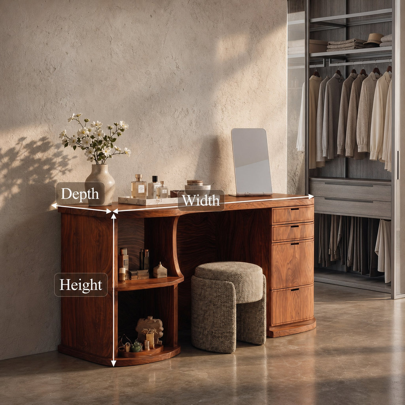 Rustic Vanity Desk With Built In Storage Cabinet For Bedroom - product view 8
