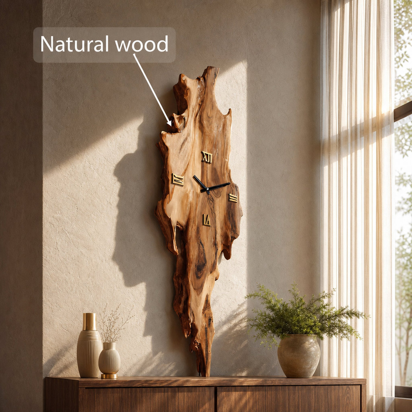 Rustic Wall Clock With Natural Edge Design For Bedroom - product view 6