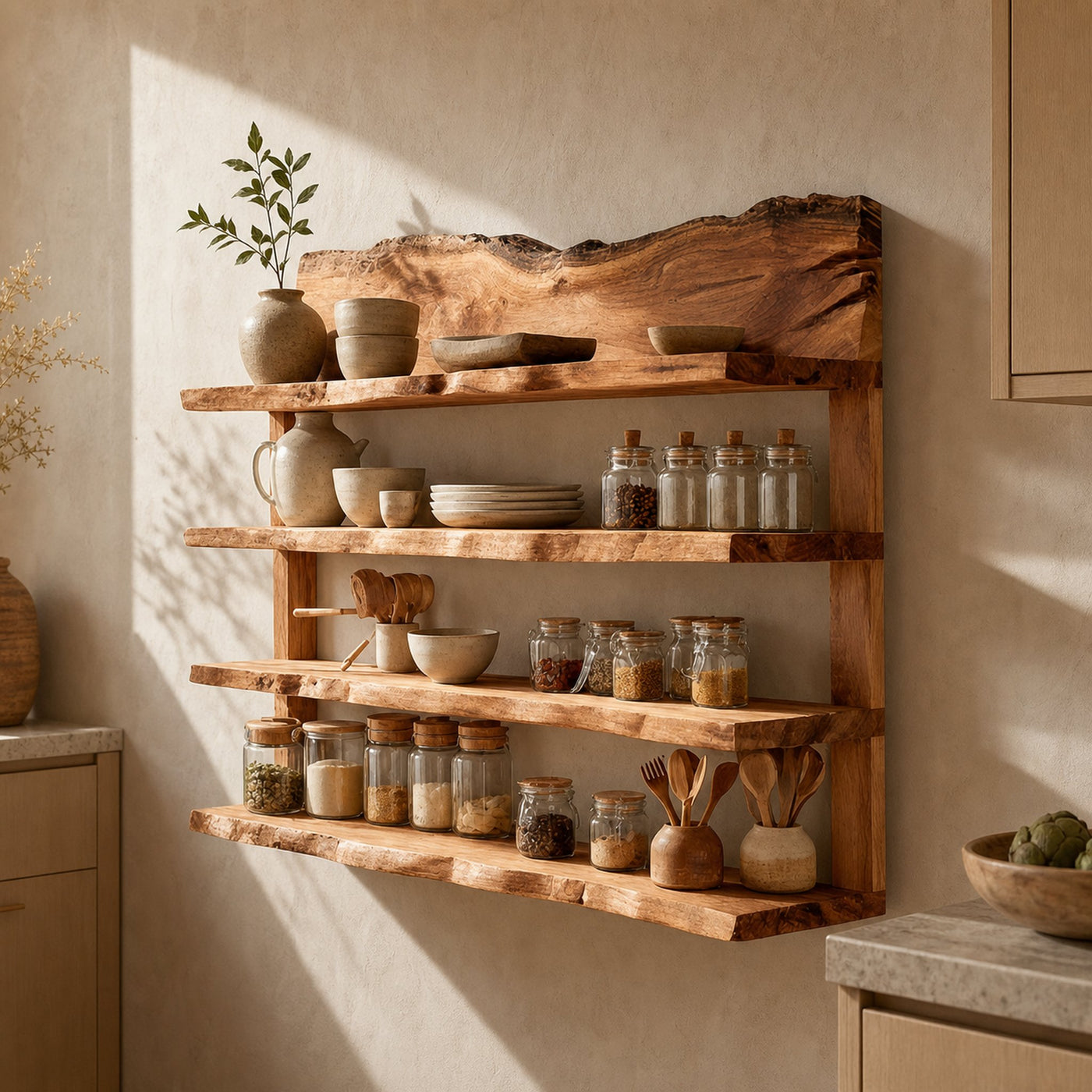 Rustic Wall Mounted Storage Shelf For Kitchen And Dining Room