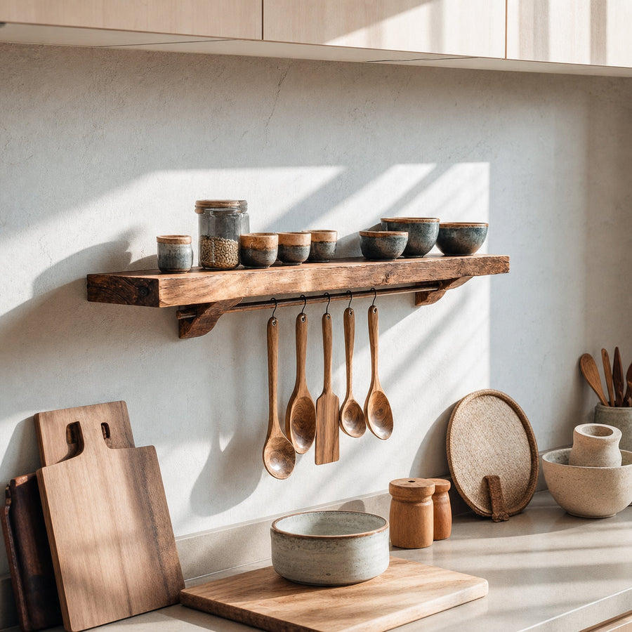 Rustic Wall Storage Organizer Shelf For Kitchen