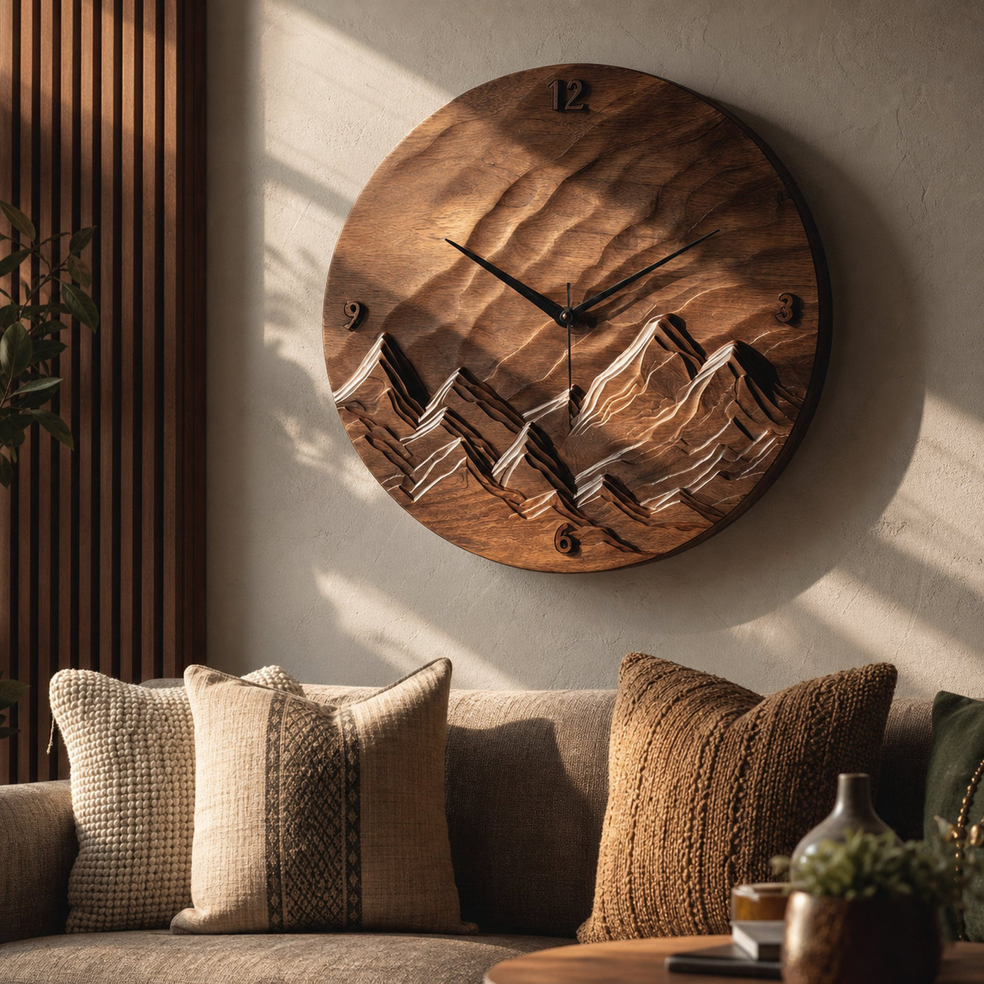 Rustic Wood Landscape Wall Clock For Living Room