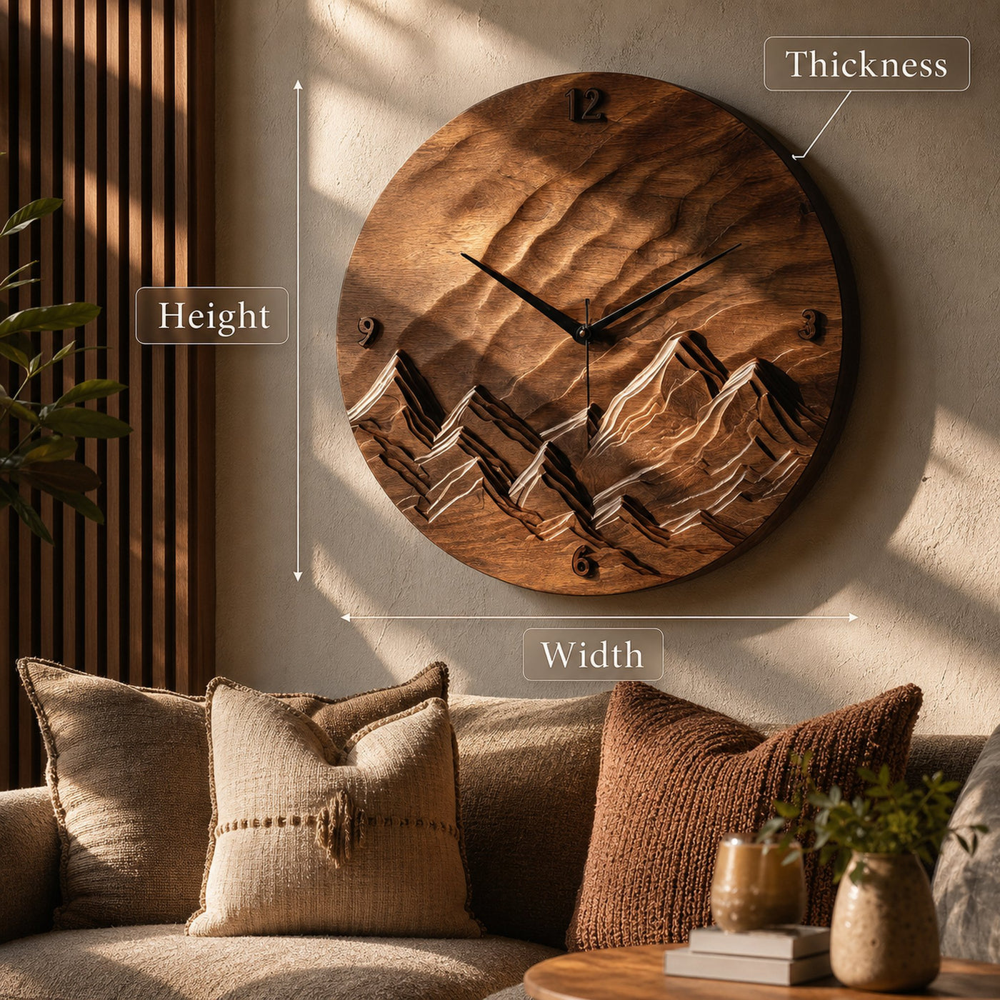 Rustic Wood Landscape Wall Clock For Living Room - product view 7