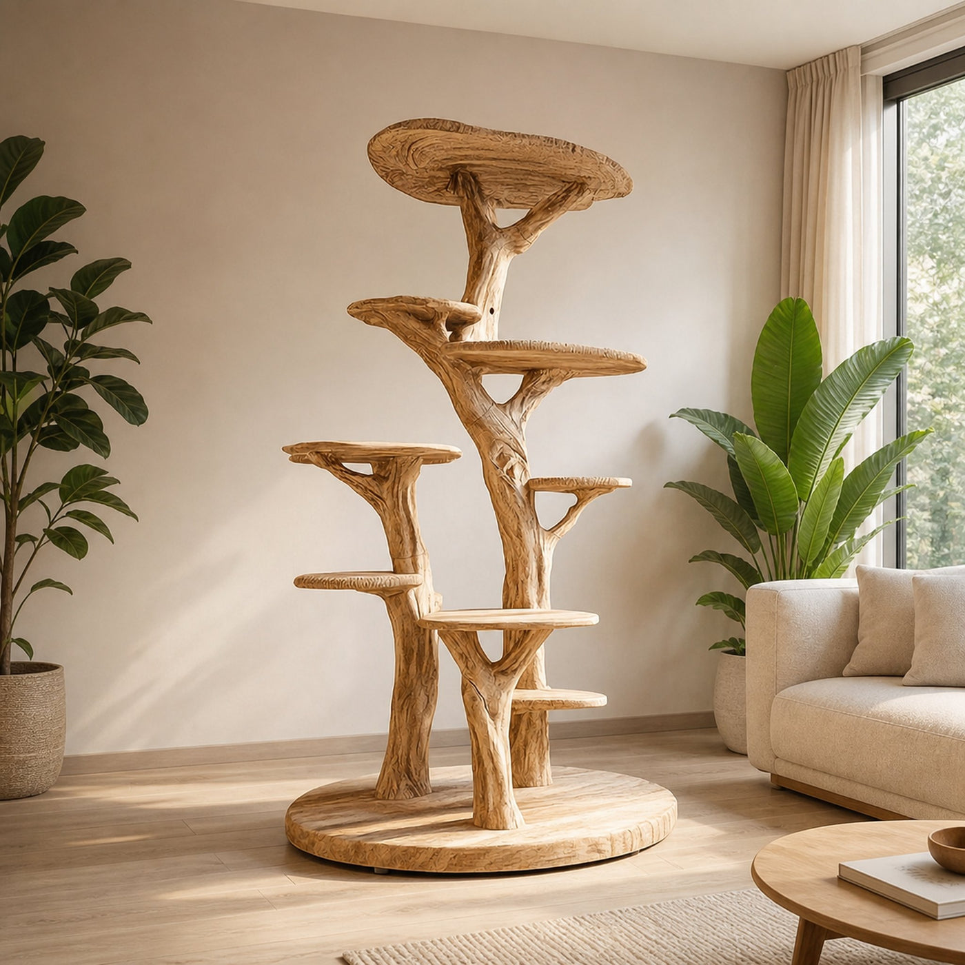 Rustic Wood Tree Cat Tower Living Room