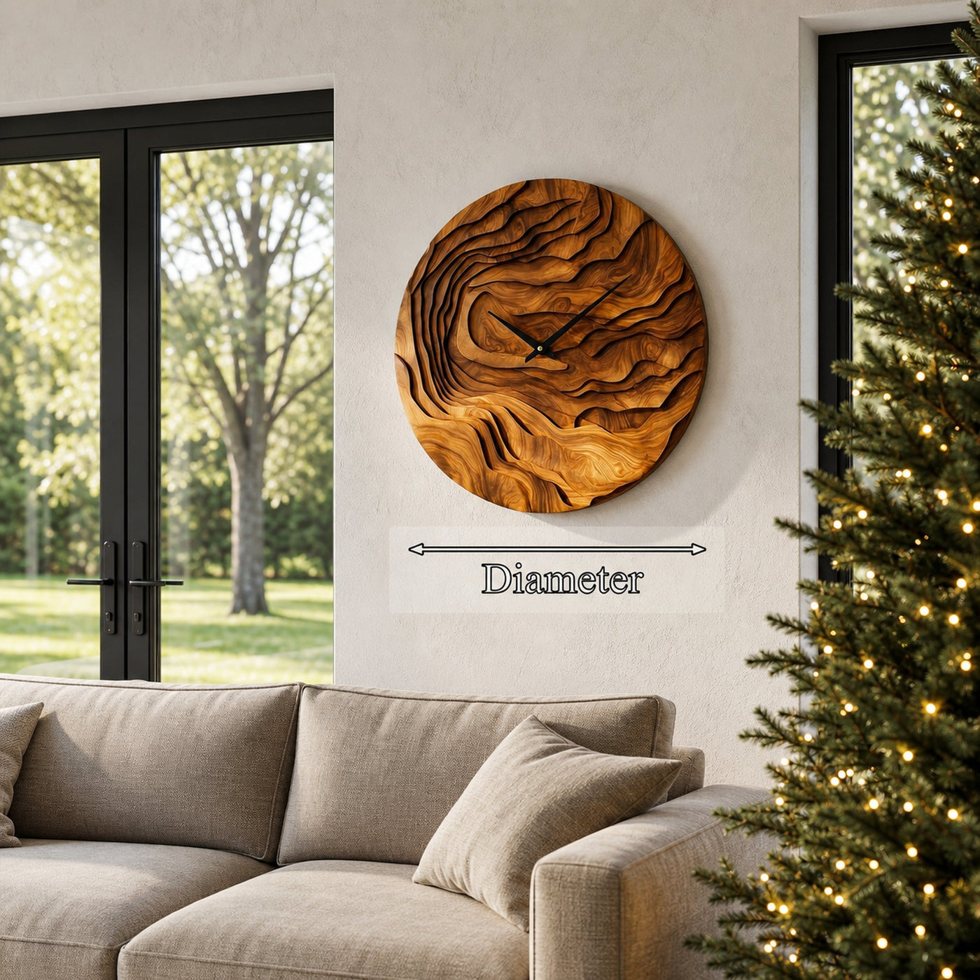 Rustic Wood Wall Clock With Hand Carved Organic Pattern For Living Room - product view 8