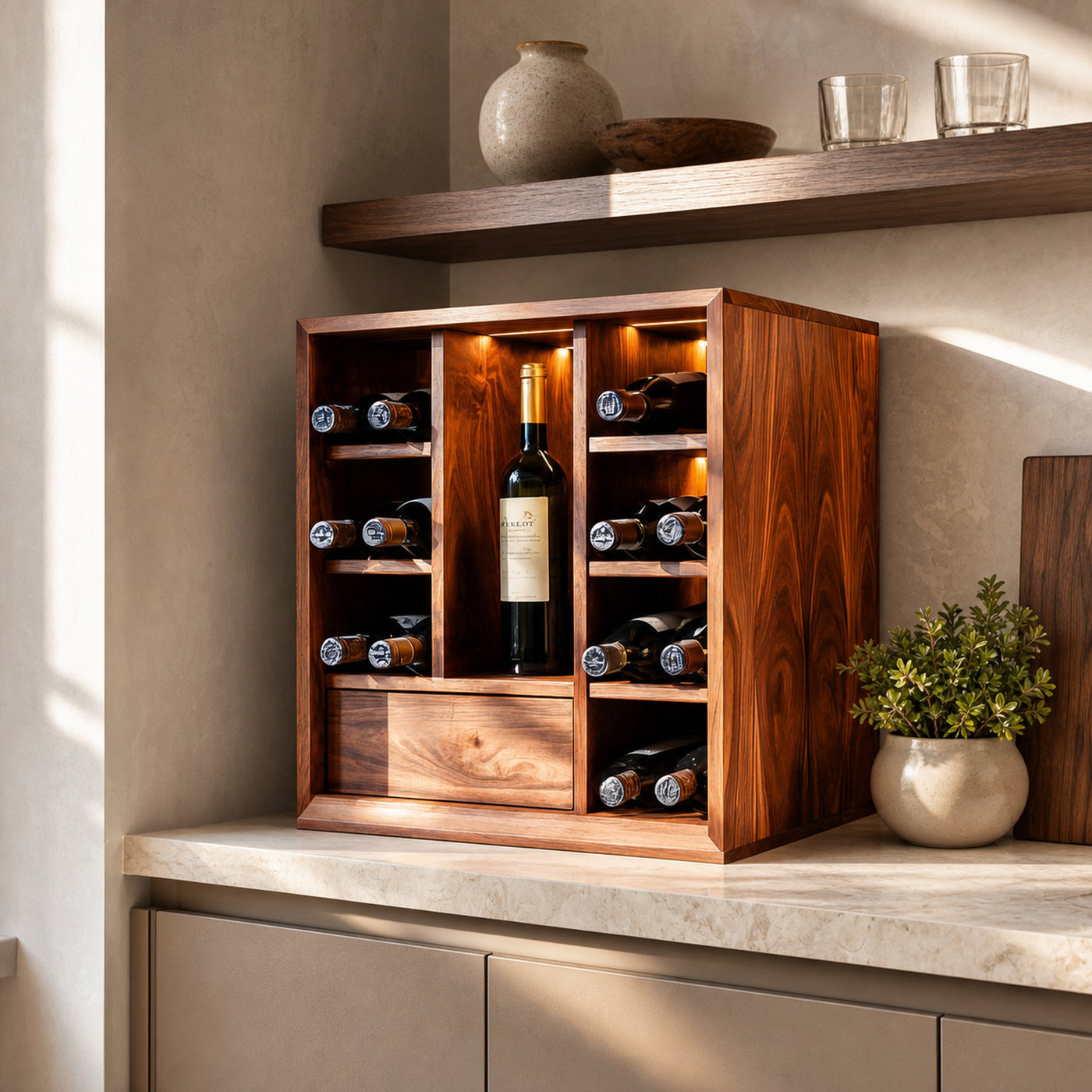 Rustic Wood Wine Storage For Farmhouse Kitchen